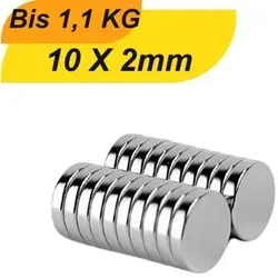 Neodym Magnet 10mm x 2mm - Supermagnete mit hoher Haftkraft - Kompakter Neodym Magnet 10x2mm mit starker Haltekraft für vielfältige Anwendungen. Ideal für Handwerk und Haushalt, langlebige Beschichtung sorgt für eine hohe Lebensdauer.