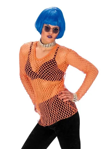 andrea-moden Kostüm Neon Netz Shirt - Orange Rave Rocker Disco Party, 100% Polyester und perfekt für aufregende Partynächte