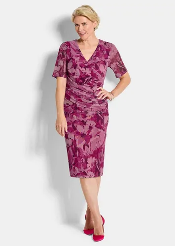 GOLDNER Abendkleid Wickelkleid mit Blumenmuster Stretchkleid mit V-Ausschnitt, Faltenwurf, Knielänge und Halbarm