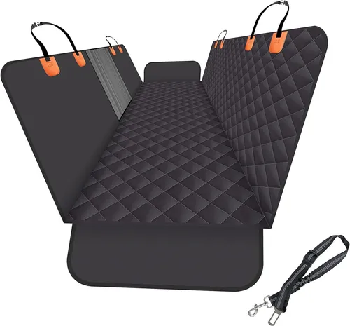 Hundebackenstauerset für Autos, SUVs und Lkw mit Gitterfenster, Anti-Krall, Anti-Slip und wasserdichtem Material, verbesserte Version mit Hundeleine (schwarz/orange)