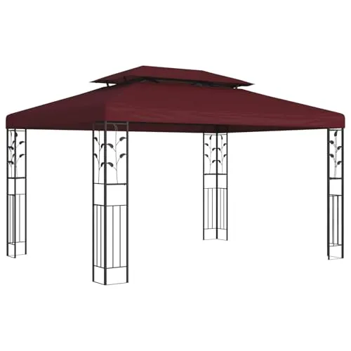 vidaXL Pavillon 3,97 x 2,96 m - Weinrot, Polyester und Stahl - Gestalte deinen Außenbereich mit unserem eleganten Pavillon, der ein manuell verstellbares Lamellendach bietet. Ideal für Garten und Terrasse, vereint er Stil und Funktionalität in robuster Polyester- und Stahlkonstruktion.