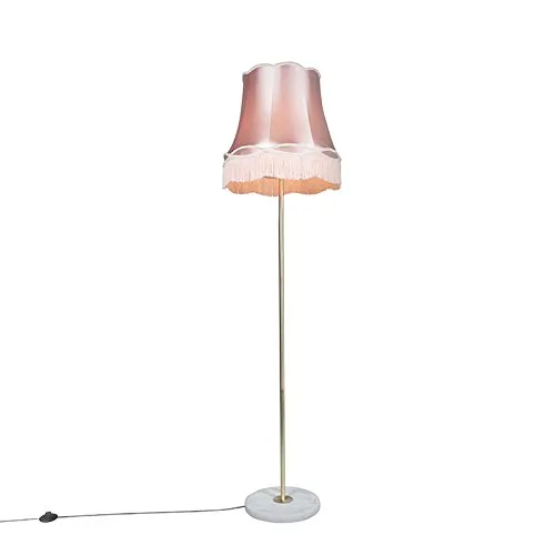 Kaso Retro Stehleuchte Messing mit Granny Pink Lampenschirm, 45 cm - Stilvolle Retro Stehleuchte mit nostalgischem Design und modernem Touch. Ideal für verschiedene Wohnräume, sorgt sie für ein gemütliches Ambiente.