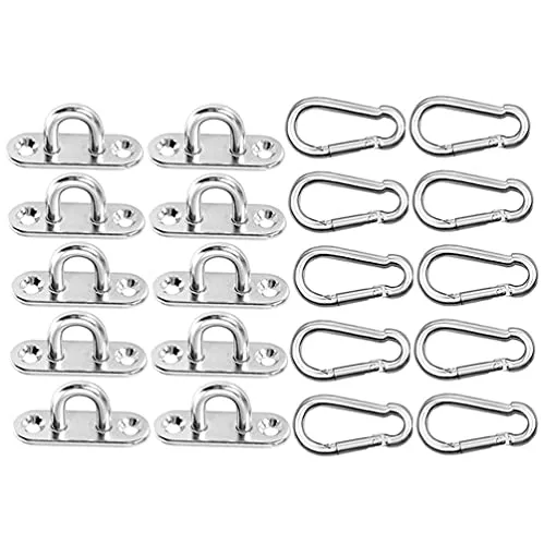 AstarFavor Deckenhaken Kit Wandhaken Garten Blumenkorb Haken 10 Ösenplatten aus Edelstahl und 10 Karabiner für Markisen, dekorative Seile und Netze, Außengeräte für den Außenbereich usw