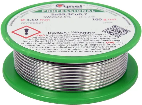 TRIZERATOP Bleifreies Lötzinn 1,5 mm, 100 g - Hochwertiges bleifreies Lötzinn mit Flussmittelkern für präzises Löten von elektronischen Bauteilen. Ideal für den Einsatz in Elektronik, Industrie und Kfz-Elektrotechnik. RoHS-konform und umweltfreundlich.