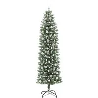 vidaXL Künstlicher schlanker Weihnachtsbaum 240 cm Grün und Weiß - Stylischer und kompakter Weihnachtsbaum für kleine Räume, mit lebensechten PVC-Spitzen und 300 warmweißen LEDs in 8 Blinkmodi. USB-betrieben und einfach aufzubauen - ideal für festliche Stimmung ohne Platzprobleme!