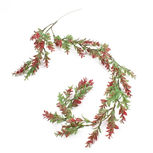 artplants Künstliche Buchsranke mit 60 Blattzweigen, grün-rot, 100cm