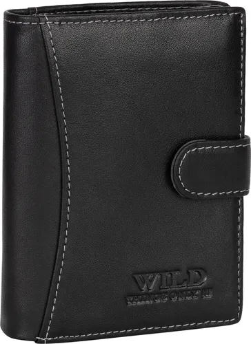 RFID echt Leder Portemonnaie Geldbörse Geldbeutel Herren Hochformat Schwarz (5502)