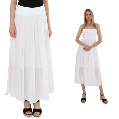 Malito - Damen Maxirock - locker geschnittenes Bandeaukleid aus Baumwolle - Rock mit elastischem Jerseybund 80150 - Weiß