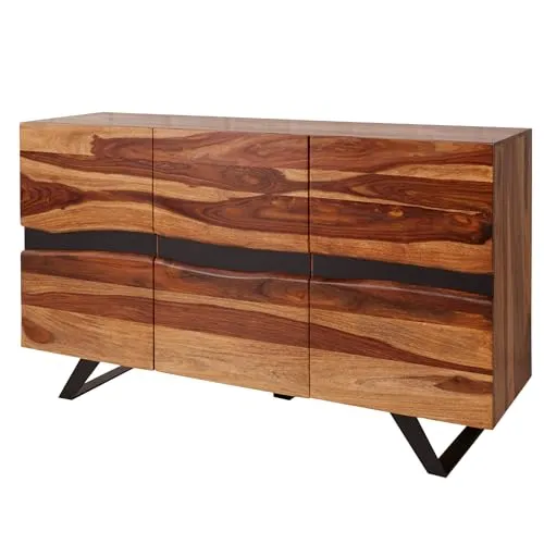 Riess Ambiente Massivholz Sideboard Amazonas 150cm braun Sheesham Baumkante schwarzes Metallgestell, Kommode für Dein Wohnzimmer, Anrichte