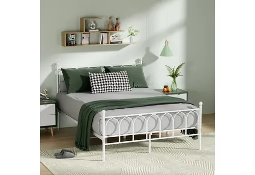 HAUSS SPOLE Metallbett Modern Metallbett Bettgestelle Einzelbett Gästebett Bettrahmen (Metallbettgestell mit Metallrahmenstruktur & Mehrpunkt-Stützsystem mit Mittelbeinen), 140×200 Jugendbett ohne Matratze