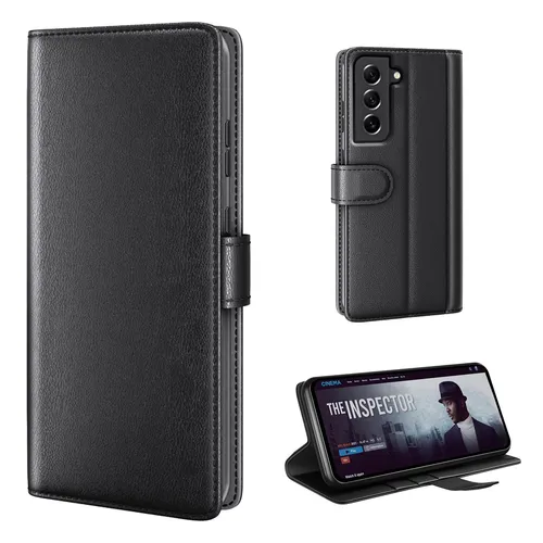 ECHT LEDER Handyhülle für Samsung Galaxy S22 Cover Case Hülle Klapphülle Schwarz