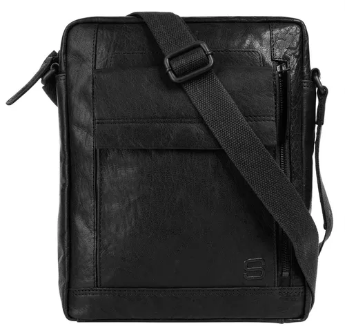 Umhängetasche SPIKES & SPARROW - Damen Leder schwarz - Elegante Handtasche aus 100% Rindleder, leicht und kompakt. Ideal für Freizeit und Reisen mit vielen praktischen Fächern, inklusive gepolstertem Tabletfach.