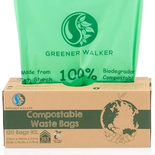 Greener Walker 25% Extra Dick Kompostierbare biologisch abbaubar Müllbeutel 6L/10L/30L Müllbeutel(10L-120 Müllsäcke)