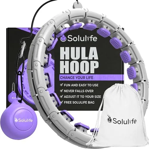 Hula Hoop Reifen Erwachsene Abnehmen und Massage, 24-teiliger hulahuppreif zum abnehmen trainiert Hüfte, Beine, Po, hoopie der nie Herunterfällt, Hula Hoop mit Gewicht Kugel inkl. Tasche