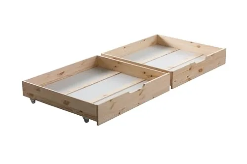 TiCAA Schubkasten Set / Zusatzbett - Praktisches Zubehör aus massivem Kiefernholz, ideal für TiCAA Betten. Zusätzlicher Stauraum mit Schubkästen und ein komfortables Zusatzbett mit Rollrost.