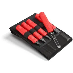 Hultafors Stechbeitel Stemmeisen EDC S5 5-teilig - Nagel- & Brecheisen Set mit 5 hochwertigen Stechbeiteln (6-25mm) in Leinentasche. Ideal für präzise Anpassungen und Abrissarbeiten dank scharfen Japanischen Stahlklingen.