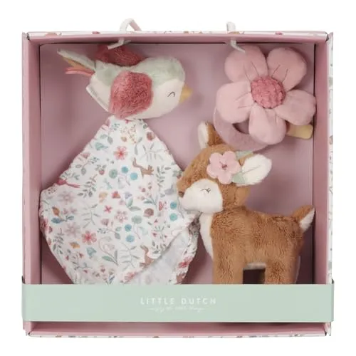 Little Dutch 9015 Geschenkset 3-teilig - Fairy Garden - Geschenkset für Babys mit Schmusetuch, Greifling und Stofftier, ideal zur Geburt. Aus 100% Polyester, Maße: 28,5x28,5x11 cm, für Neugeborene.