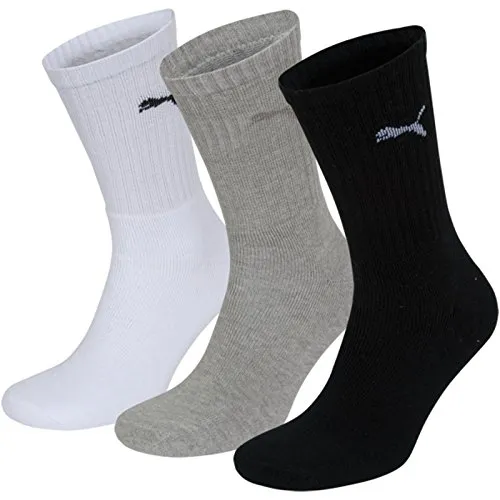 PUMA Herren Crew Socken, Weiß / Grau / Schwarz, 43-46 EU