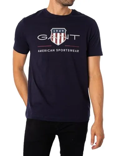 Gant Shirt in Dunkelblau - S - Herren-Shirt aus reiner Baumwolle mit rundem Ausschnitt, geradem Schnitt und hochwertiger Label-Stickerei für einen eleganten Look.