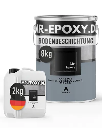 Mr. Epoxy Epoxidharz Bodenbeschichtung (10 kg, RAL 7001 Silbergrau) - 2K Betonfarbe für Garagen und Werkstätten - Hochwertige 2K-Bodenbeschichtung aus Epoxidharz für langlebige und widerstandsfähige Böden in Garagen, Werkstätten und Kellern. Einfache Anwendung und optimale Deckkraft für ein professionelles Finish.