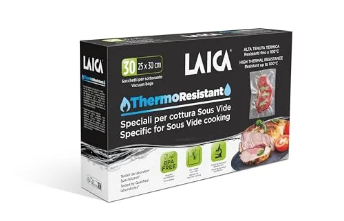 LAICA Thermo-Resistant-Vakuumbeutel – 30 Beutel (25x30 cm), Hitzebeständig bis 100 °C, aufbewahren in Kühlschrank & Gefrierschrank, für Sous‑Vide und Vakuumiergeräte geeignet