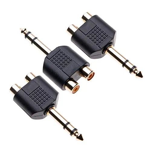 6,35 mm auf Cinch Adapter von Keple, 2X Cinch Buchse Kupplung Weiblich auf 1x 6,3mm Stereo Klinke Stecker Männlich, Doppel RCA Phono Y Verteiler Audioadapter (3 Stück)