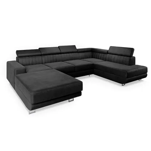 Masseno Ecksofa SIENA R-S mit Schlaffunktion - Ecksofa mit Bettkasten in elegantem Schwarz, ideal für Gästeübernachtungen und bietet extra Stauraum für Bettzeug.