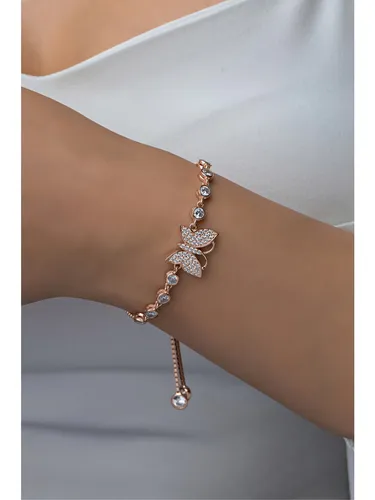 925er Silber Damenarmband – Rhodiniert, verstellbar mit Schmetterlings-Detail