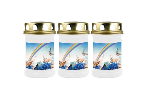 HS Candle Grabkerze mit Motiv Brenndauer 48h (3-tlg), Ø7xH14,5 cm, Grabkerze mit Motiv im 1er, 3er, 6er, 9er Pack