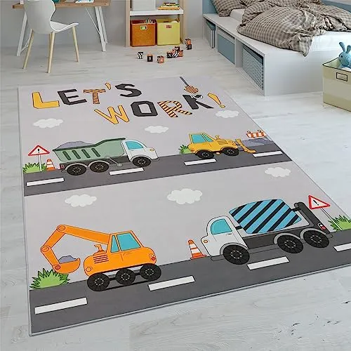 Paco Home Kinderteppich Teppich Kinderzimmer Spielteppich Junge Mädchen Modern rutschfest, Grösse:140x200 cm, Farbe:Grau 2