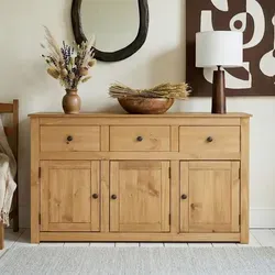 CARO-Möbel Sideboard CANCUN - Sideboard aus Kiefer Massivholz mit 3 Türen und 3 Schubladen, ideal für Wohnzimmer und Flur, bietet viel Stauraum und natürliche Eleganz.