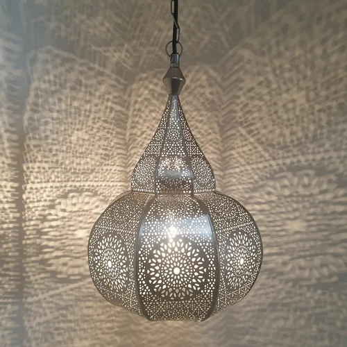 Orientalische Lampe Layoune Silber – Klassische Deckenleuchte - Elegante Deckenlampe mit silbernem Schirm und klassischem Design. Ideal für stilvolle Innenräume wie Wohnzimmer oder Esszimmer. Inkl. E27-Fassung für einfache Montage.