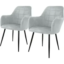 ML-DESIGN Ergonomischer Esszimmerstuhl, gepolstert - 2er Set Grau - Stühle für Esszimmer und Wohnzimmer, mit hochwertigem Samtbezug, leicht zu reinigen und ideal für stilvolle Einrichtung.