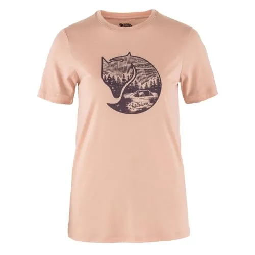 Fjällräven Damen Abisko Wool Fox SS W T-Shirt, Chalk Rose-Port, XL - T-Shirt für Damen mit Rundhalsausschnitt und Druck auf der Vorderseite, ideal für warme Tage dank leicht lockerem Schnitt für optimale Belüftung.