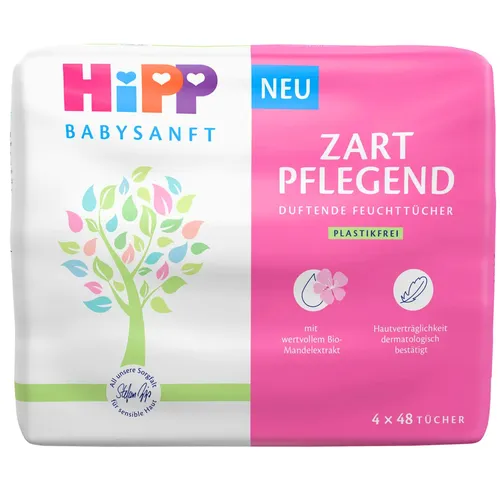 Hipp Zart Pflegend Feuchttücher 4x 48 = 192 mit Bio Mandelextrakt extra weich