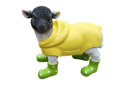 Fachhandel Plus Tierfigur Deko Lamm mit Gummistiefel und Mantel - Lustige Dekofigur für Garten und Balkon: Handgefertigtes Lamm in buntem Mantel und Gummistiefeln, sorgt für gute Laune und ein Lächeln bei jedem Betrachter!
