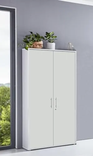 Aktenschrank Tabor hoch Büroschrank mit 2 Türen 84,4 cm breit in diversen Farbvarianten (weiß/weiß matt)