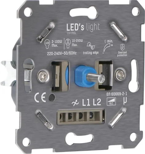 LED's light 191011 Drehdimmer für LED und Halogen - Universeller LED-Dimmer für LED 2-100W und Halogen 10-250W, einfach zu installieren, sorgt für flackerfreies Licht und lange Lebensdauer Ihrer Lampen.