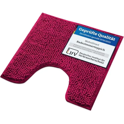 WohnDirect WC Vorleger mit Ausschnitt 45x45 cm Pink – Weiche Toilettenmatte für Stand-WC – Hochflor Badematte Saugstark & Bodenschonend (Versand aus DE)