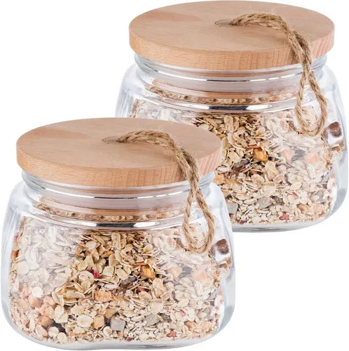 APS Vorratsglas Woody 1 Liter mit Holzdeckel - Vorratsglas aus Glas mit luftdichtem Silikonring, ideal zur Aufbewahrung von Lebensmitteln. Spülmaschinenfest und praktisch mit Jutekordel für einfaches Öffnen.
