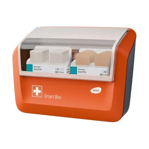 Wero Pflasterspender Smart Box, AquaFlex - Pflasterspender mit 70 wasserfesten, elastischen Strips, ideal für schnelle Wundversorgung. Hygienische Schutzabdeckung und einhändige Bedienung für optimale Nutzung im Notfall.
