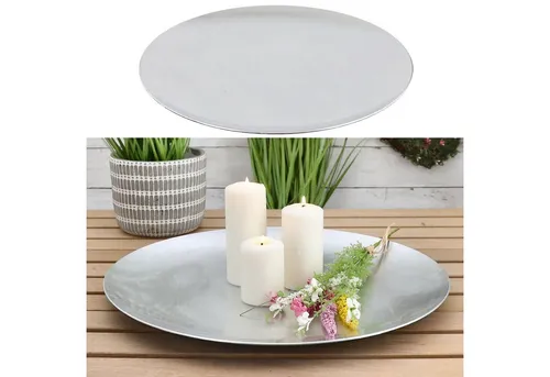 CEPEWA Dekoteller Dekoplatte PVC Ø47cm silber Glasureffekt Platzteller Serviertablett
