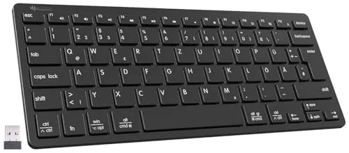 GeneralKeys Mini-Keyboard USB: Kabellose Multi-Device-Tastatur mit Scissor-Tasten - Tastaturen mit 78 Scissor-Tasten für leises Tippen und bis zu 70 Stunden Akku-Laufzeit. Verbindet bis zu 3 Geräte gleichzeitig, ideal für PC, Tablet und Smart-TV.