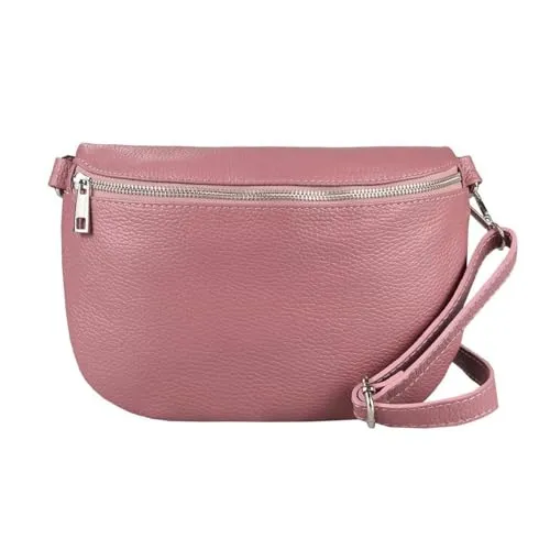 OBC Made in Italy Damen Leder Tasche Gürteltasche Crossbody Hüfttasche Bauchtasche Umhängetasche Cross-Over Bodybag Schultertasche Handytasche (Altrosa)