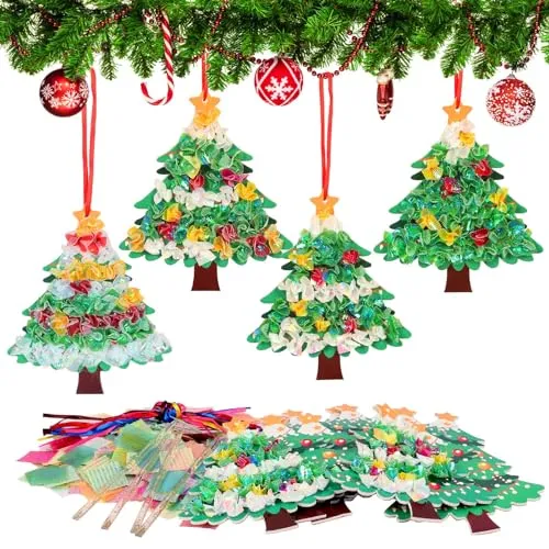 DATIFF Weihnachtsbaum Bastelsets für Kinder - 12 Stück DIY Weihnachtsdeko - Kreatives Weihnachtsbaum Bastelset für Kinder: 12 Schablonen, bunte Pailletten und Stifte fördern Fantasie und Kreativität. Ideal für individuelle Weihnachtsdekorationen und Bastelspaß.