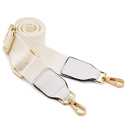 Frauen Breite Umhängetaschen Strap,Verstellbarer Ersatz Gürtel Tasche Strap mit Leder Gold Haken Canvas Geldbörse Riemen Messenger Bag Changeable Long Strap for Crossbody Handtasche (Off-White)