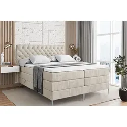 ALTDECOR Boxspringbett mit Stauraum und Silber Füßen, Matratzen & Topper – Creme - Erleben Sie erholsame Nächte mit diesem eleganten Boxspringbett. Es bietet nicht nur einen komfortablen Schlaf, sondern auch zwei praktische Bettkästen für zusätzlichen Stauraum. Strapazierfähige Materialien sorgen für Langlebigkeit.