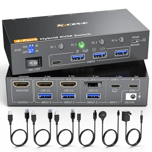 KVM Switch 4 PC mit 4K@60Hz und USB 3.0 Ports