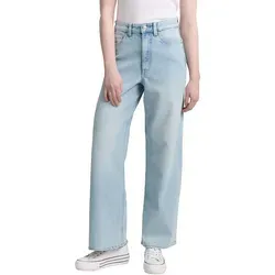 TOM TAILOR Denim Weite Jeans LINOU im Five-Pocket Style - Modische Jeans in Clean Bleached Blue Denim, atmungsaktiv und elastisch, ideal für lässige Outfits. Größe XL (42) mit weitem Schnitt und knöchellanger Länge.