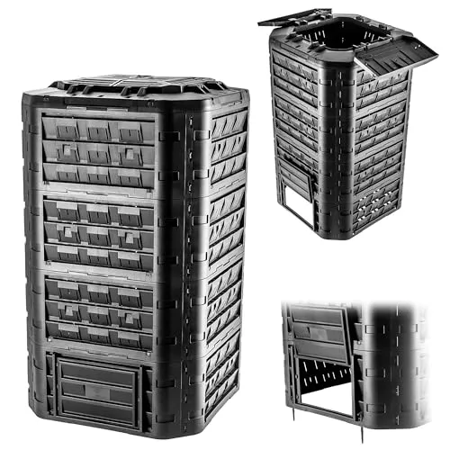 KADAX Modularer Komposter für Gartenabfälle, Gartenkomposter aus Kunststoff, Komposttonne mit Lüftung und Bewässerung, Kompostbehälter, Schnellkomposter (Schwarz 1250 L)